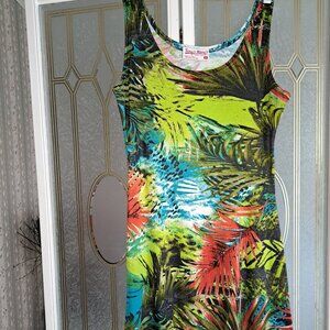 Tango Mango dress ~Orange Turquoise Chartruese  size Medium